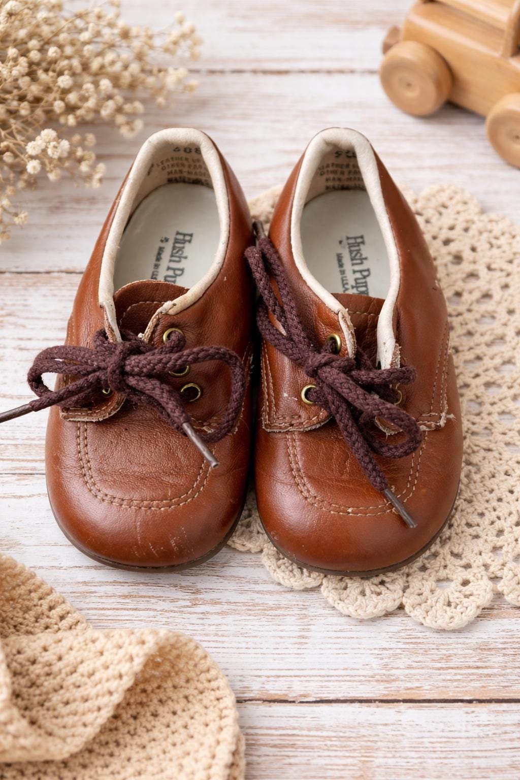 Vintage Hush Puppies Toddler Oxford Shoes Size 5 Brown Leather Lace Up…
