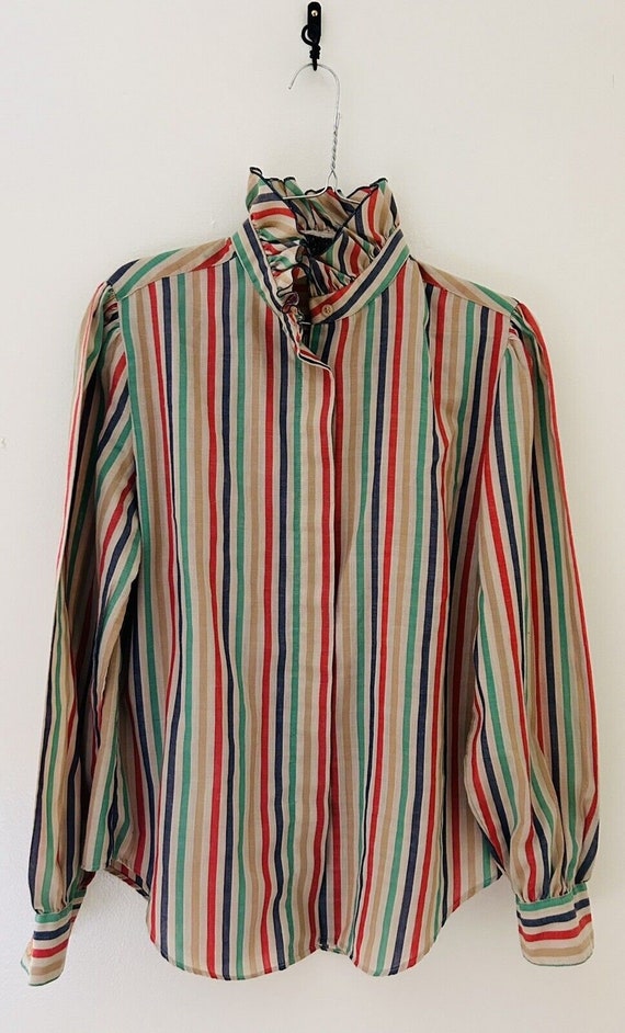 Vintage 70s Summer Stripe Rainbow Ruff Collar Wome