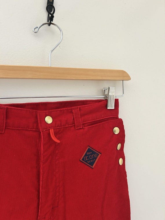 Vintage D.C. One Fire Engine Red Corduroy Sailor Boy Nautical Scout Gold Button Capri Pant Sz 0/2 View 2