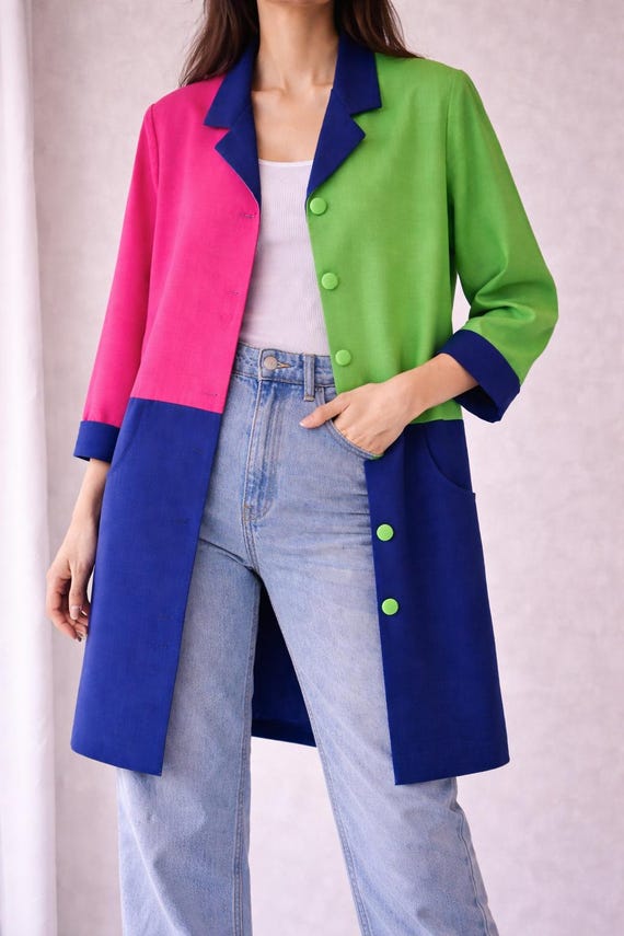 90s color block dress 90s Bright NEON Sequin Dress / Geometric Color Block Party Dress / Colorful  Colorblock Dress