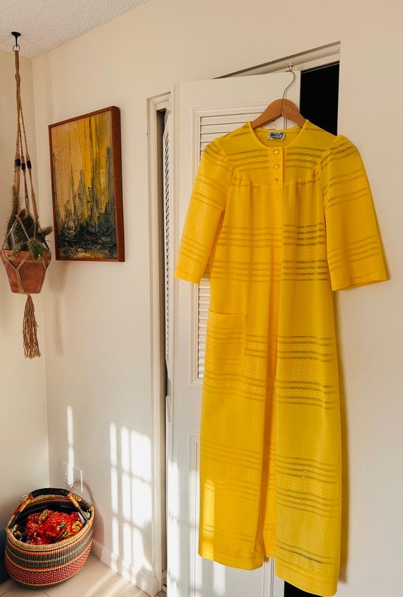 Vtg 60s Rose Marie Yellow Mod Sheer Swim Maxi Lon… - image 1