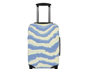 Blue Cream Wave Pattern luggage cover | Abstract Wavy Stripes