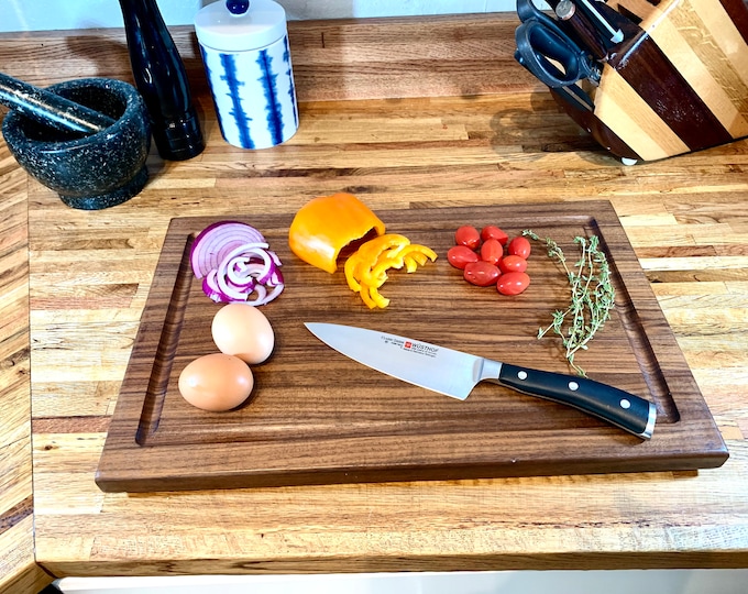 North American Black Walnut Edge Grain Cutting Board with Rubber Feet and Juice Groove