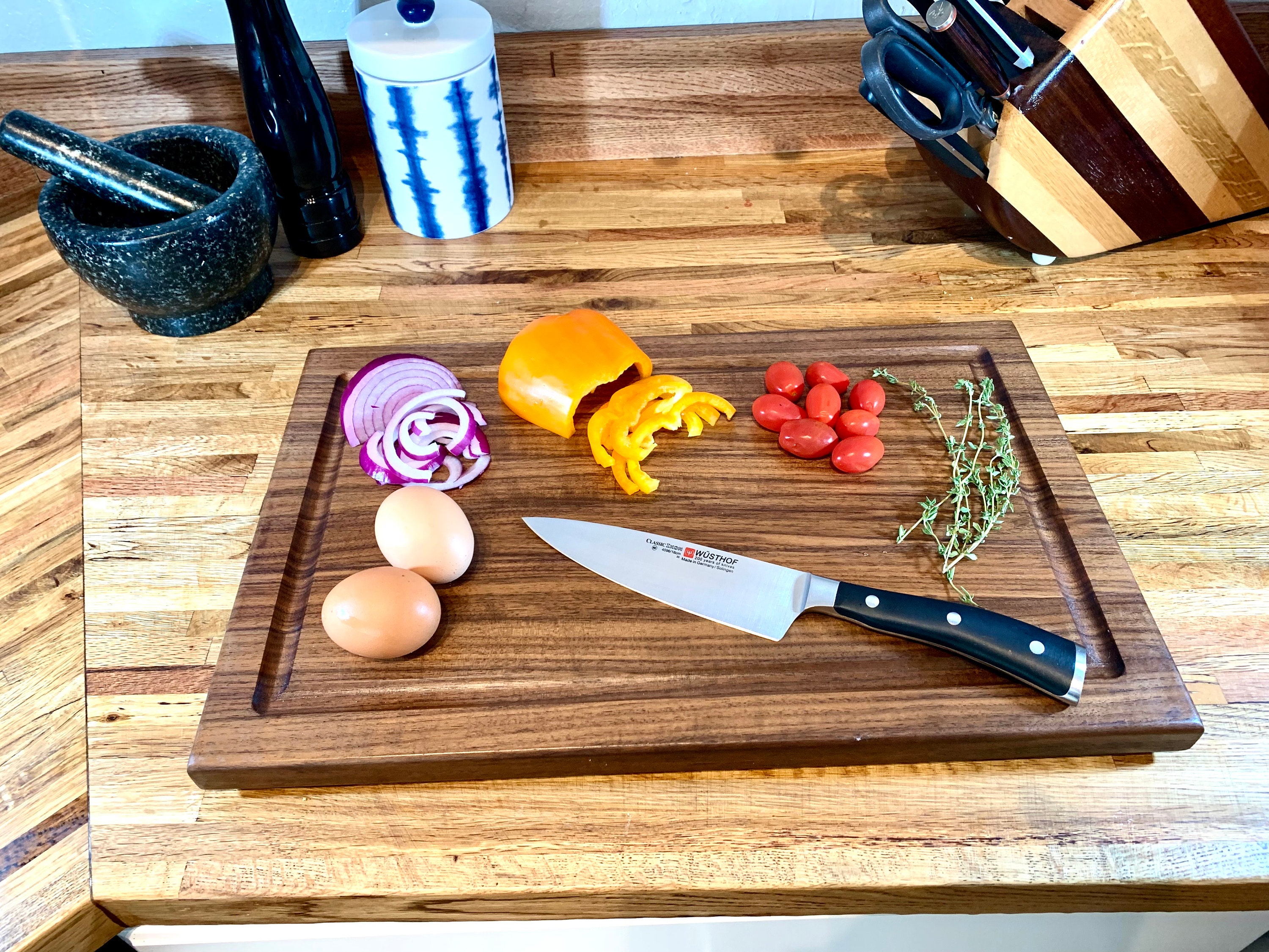 North American Black Walnut Edge Grain Cutting Board with Rubber