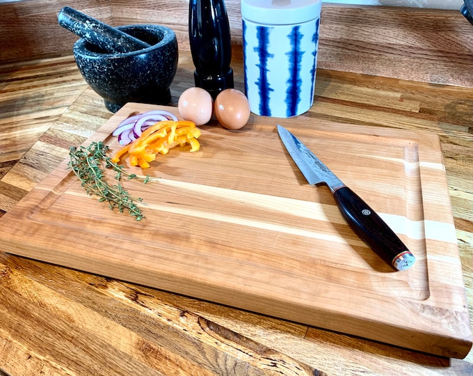 North American Cherry Edge Grain Cutting Board with Rubber Feet and Juice Groove