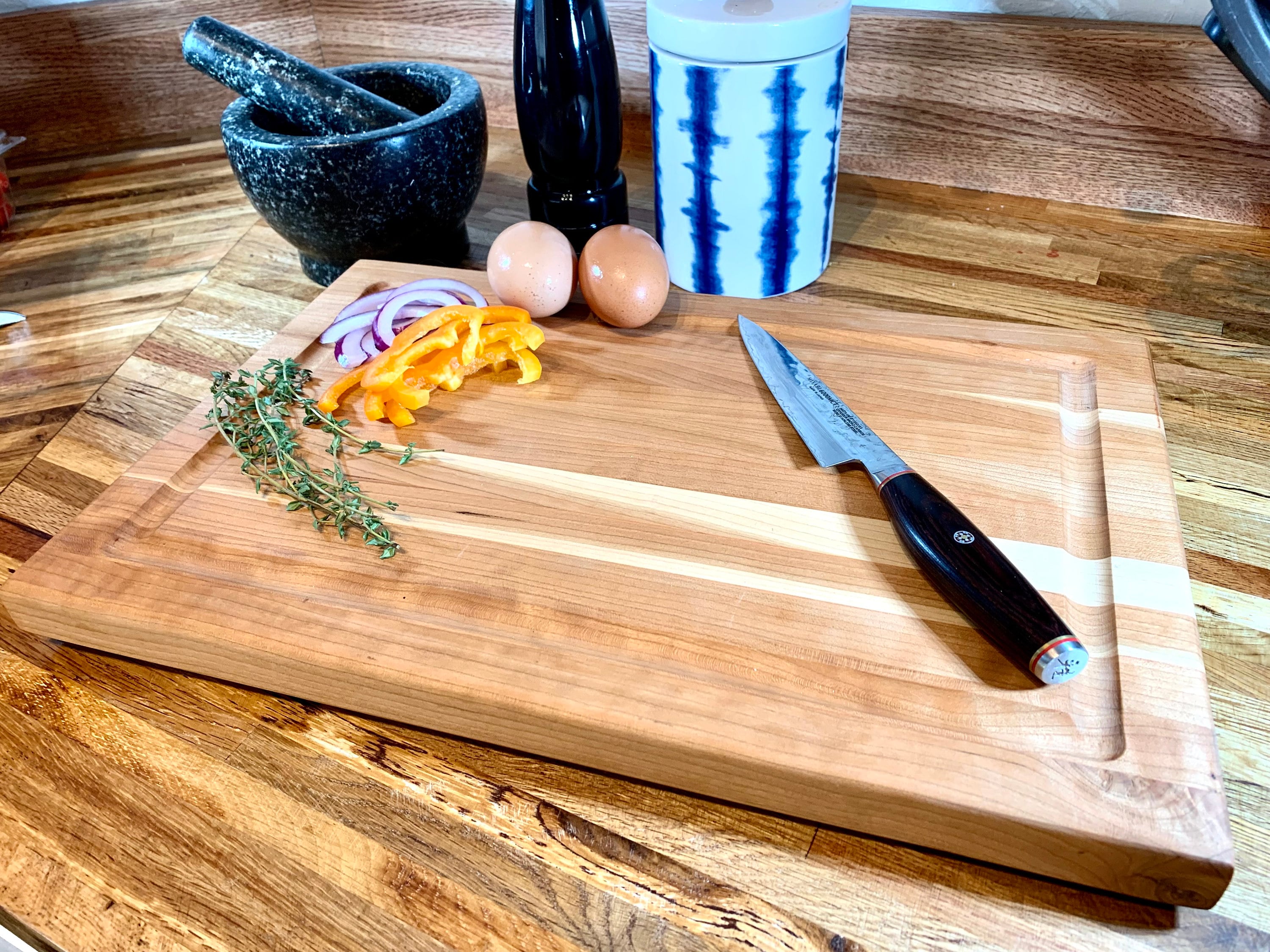 North American Cherry Edge Grain Cutting Board with Rubber Feet