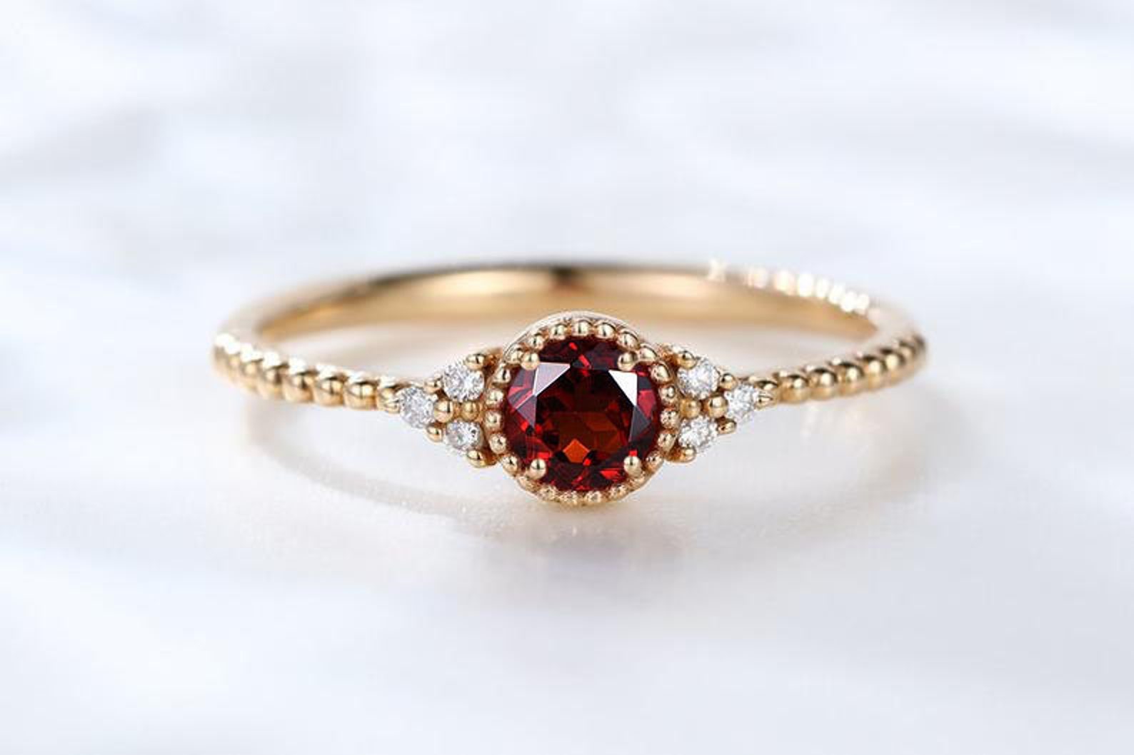 Red Engagement Ring Vintage Wedding Ring