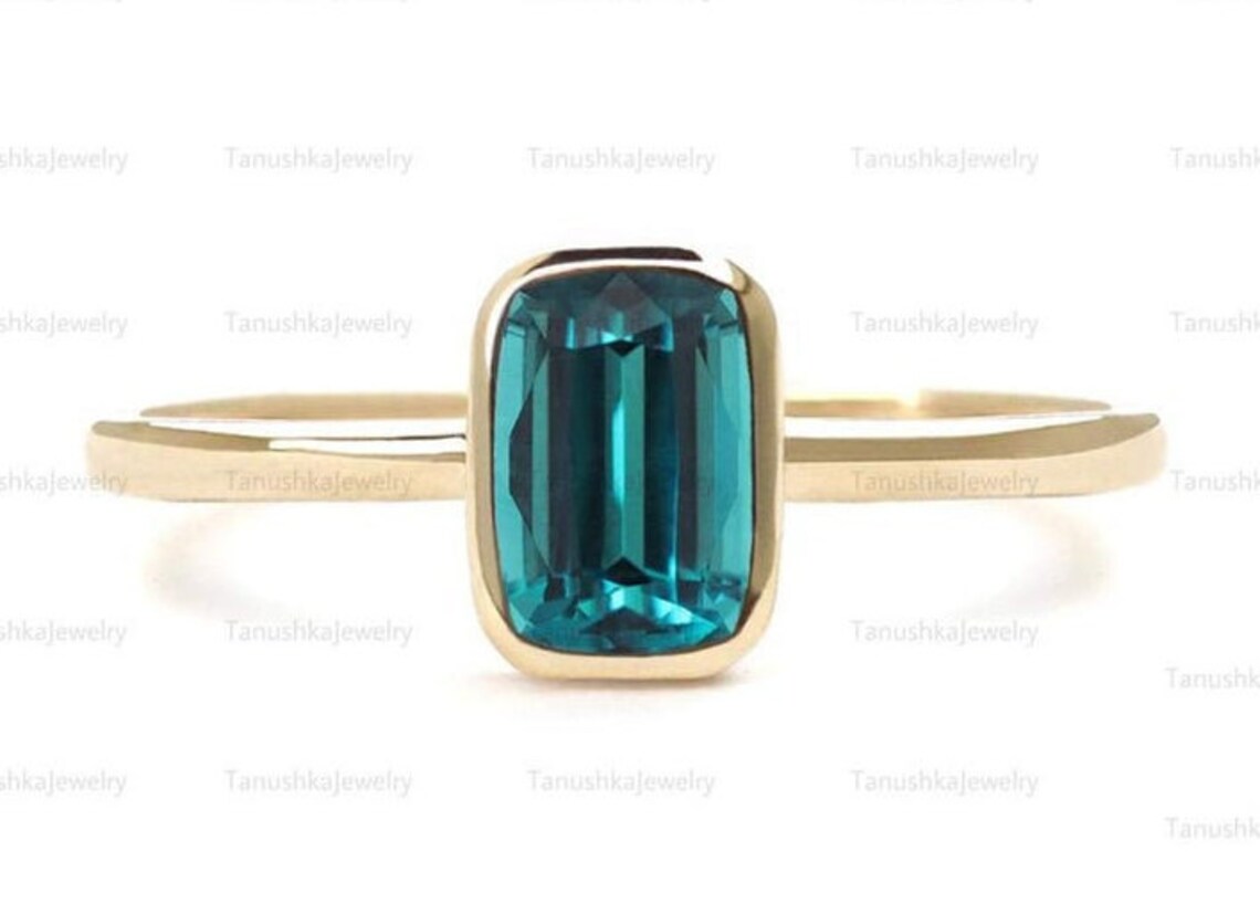 Green Tourmaline Engagement Ring Emerald Cut Green Tourmaline Etsy