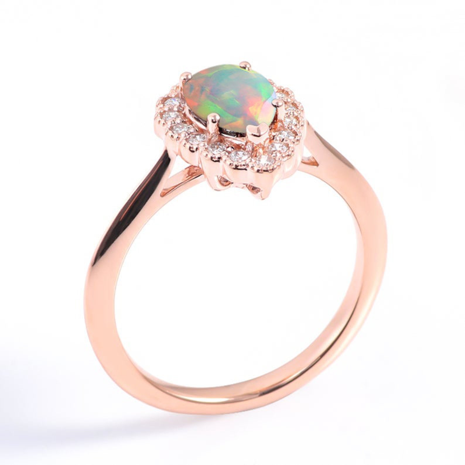 Natural Fire Opal Engagement Ring 14k Rose Gold Opal Wedding | Etsy