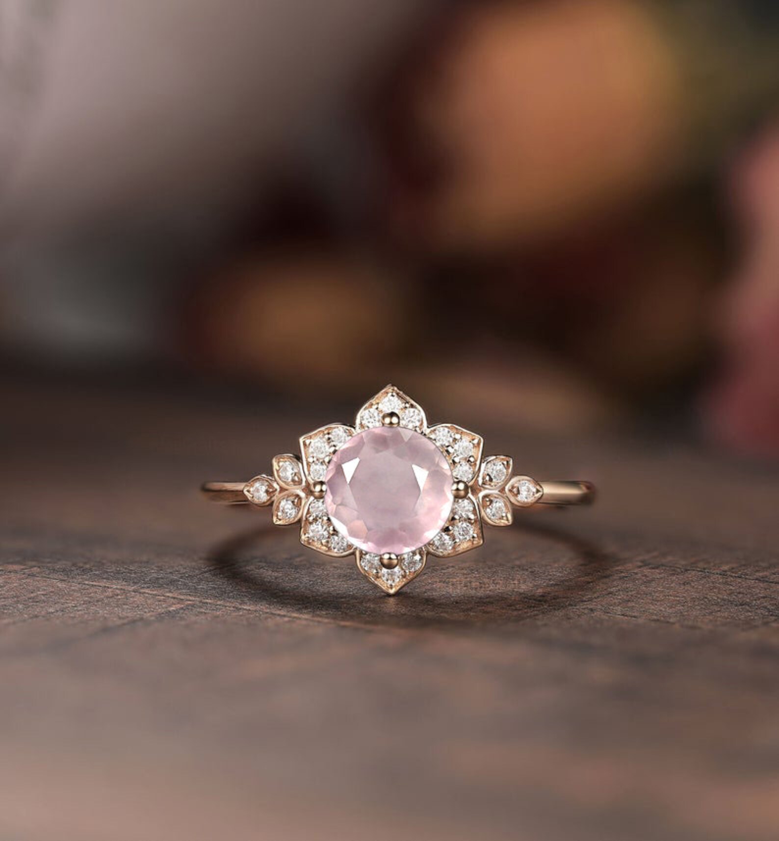 Art Deco Rose Quartz Engagement Ring Sterling Silver Pink Etsy