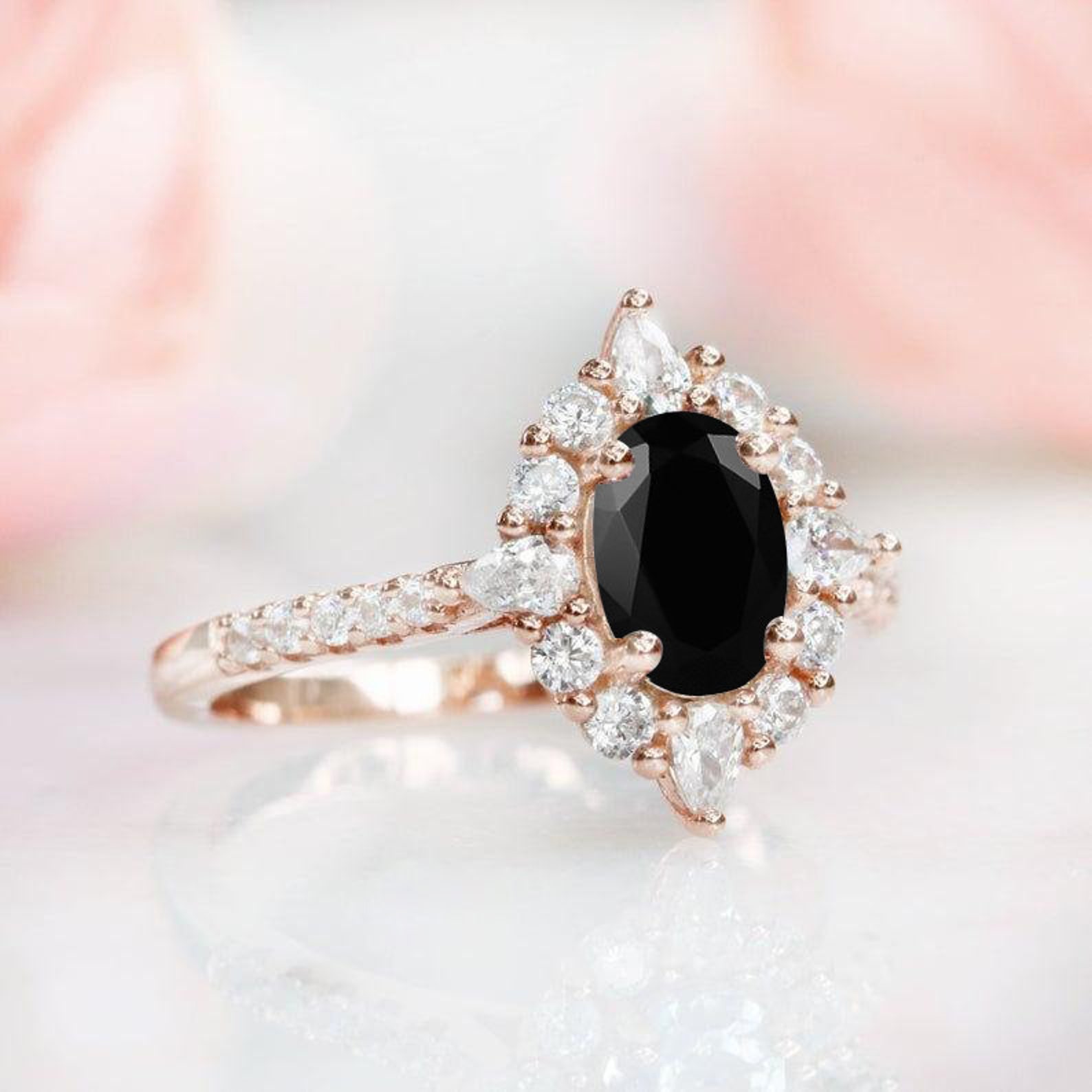 Antique Black Onyx Engagement Ring Rose Gold Black Onyx Art Etsy