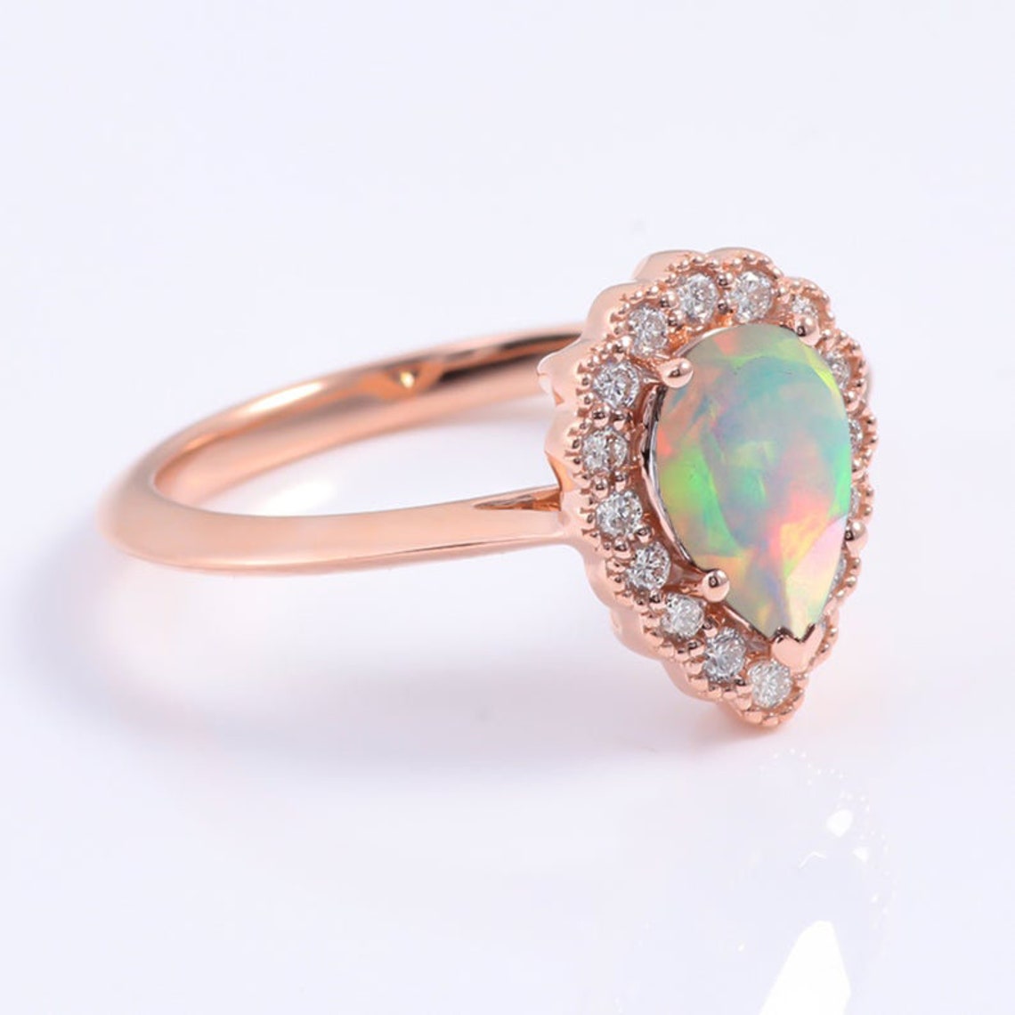 Natural Fire Opal Engagement Ring 14k Rose Gold Opal Wedding Etsy