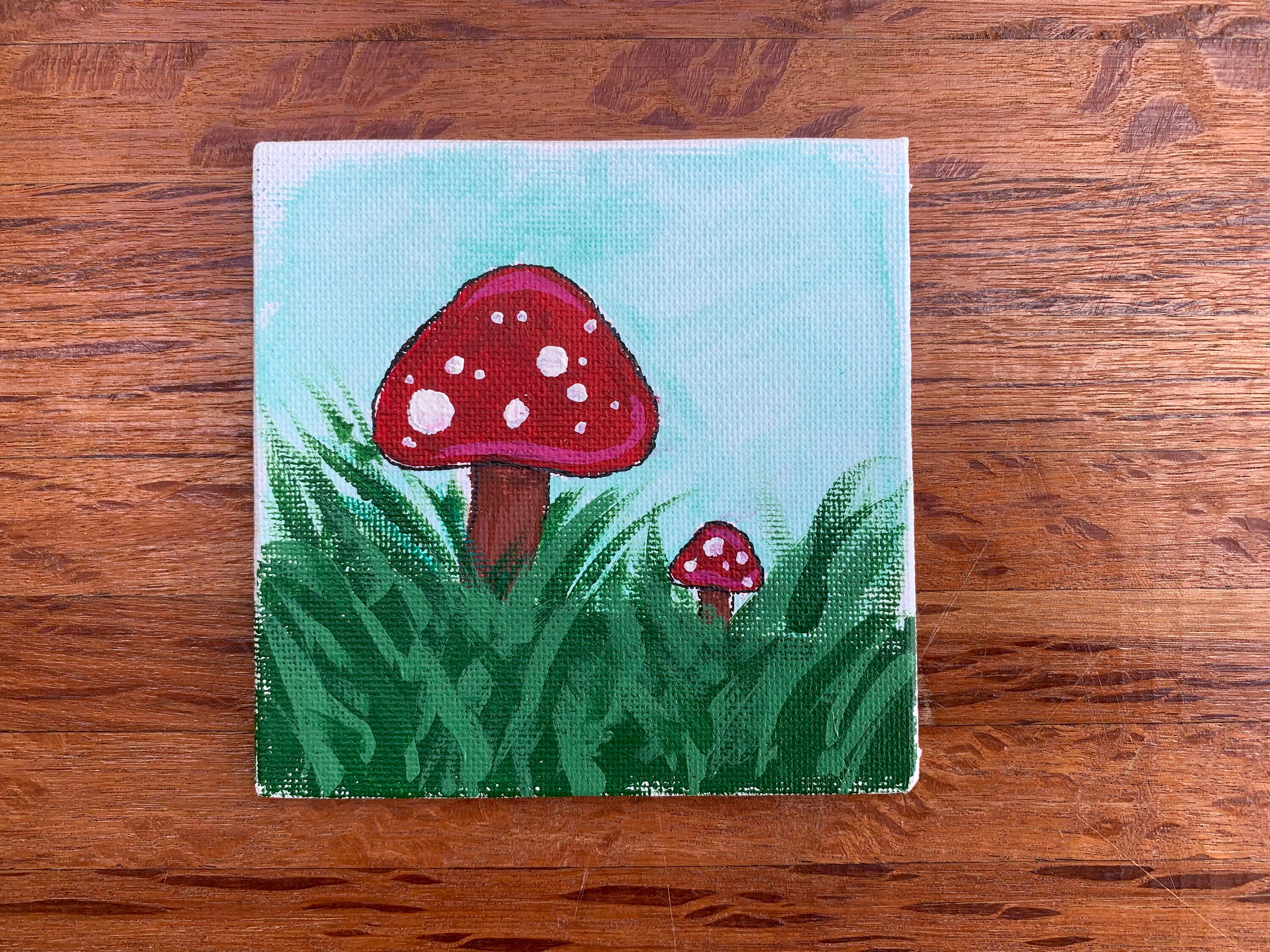 Tiny mushroom canvas acrylic painting. Etsy