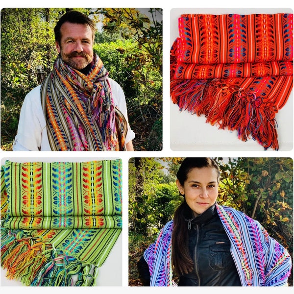 1.9m (6ft 3in) Arrow Design Multi Coloured Artisanal Mexican Rebozo Shawl (190cmx85cm)