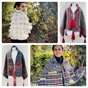Hand Made 100% Mexican Wool Poncho PomCho Cape Shawl