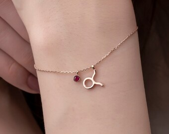 Sterling Silver Zodiac Birthstone Bracelet: Personalized Charm Jewelry
