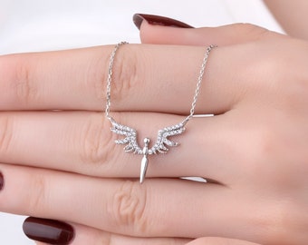 Collar de alas de ángel de plata de ley: Arcángel guardián Miguel, joyería religiosa
