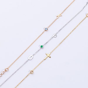 Initial Birthstone Bracelet • Birthstone Bracelet • Cross Bracelet • Sterling Silver Bracelet • Personalized Initial Bracelet • Gift for Her