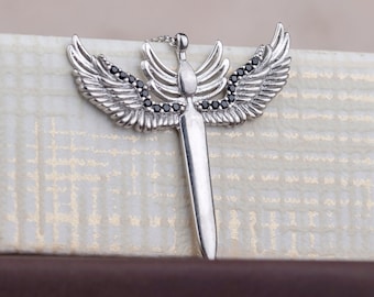 Collar de plata de ley del Arcángel Miguel: Espada Alada, joyería religiosa