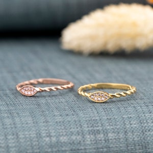 Diamond Twisted Ring, Minimal Diamond Ring, Handmade Ring, Dainty Ring, Twist Ring, Rope Ring, Gift Jewelry, Gold Ring, Rosegold Twist Ring