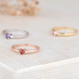 Heart Cut Birthstone Rings, Personalized Gifts, Birthstone Jewelry, Multistone Ring, Mothers Day Gift, Handmade Jewelry, Gift for Her