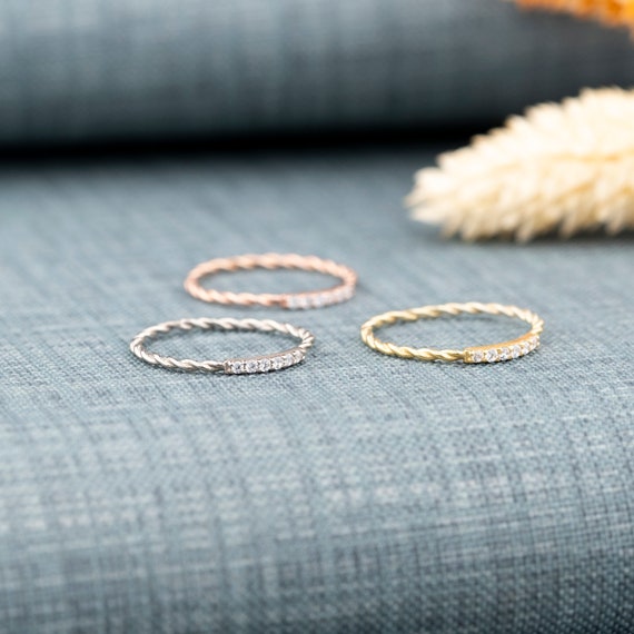 Dainty Diamond Twisted Ring: Sterling Silver Rope Ring