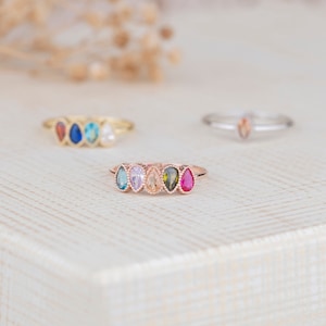 Pear Cut Birthstone Rings, Family Ring, Birthstone Jewelry, Mothers Day Gift, Personalized Gifts, Handmade Jewelry, Minimalist Jewelry