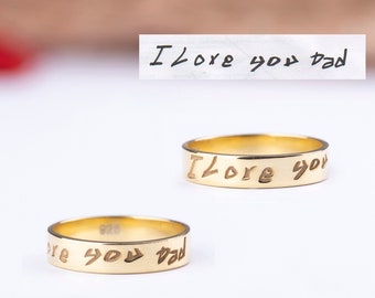 Handwriting Ring • Actual Handwriting Band Ring • Memorial Band Ring • Custom Gift Ring • Unisex Ring