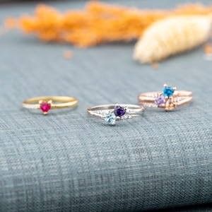 Heart Ring, Birthstone Ring, Engraved Name Ring, Birthstone With Name, Sterling Silver Ring, Name Heart Ring, 1,2,3 Stones Heart Rings, Gift