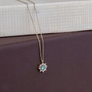 Collana Argento 925 Con Ciondolo Fiore Camelia E Pietra Portafortuna Topazio Blu - Gioiello Regalo Per Donna
