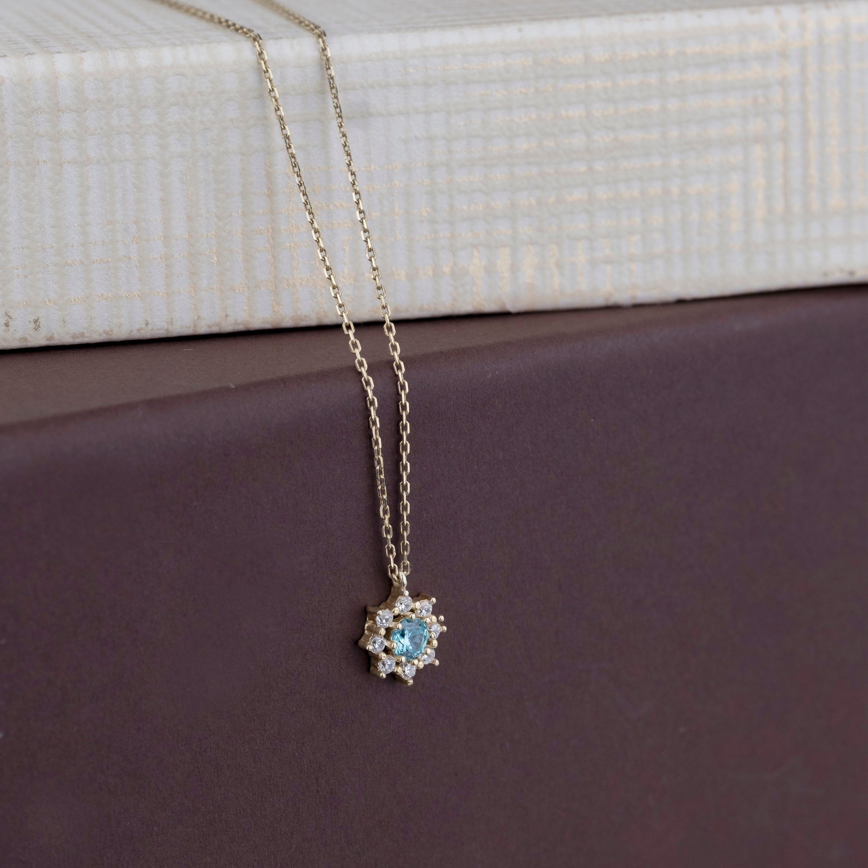 Collana con cuore da coppia, 15 mm, pietra portafortuna, argento sterling 925, fiore rosa, ciondolo da donna, regalo di fidanzamento per moglie e fidanzata - Aurora Tears