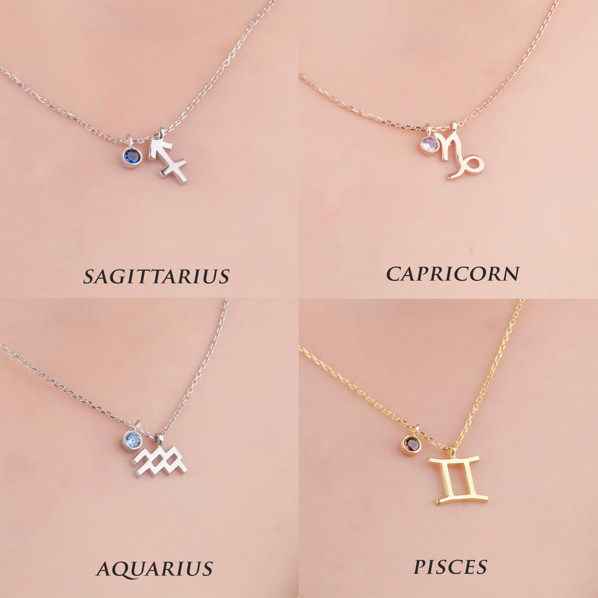 Zodiac Birthstone Necklace Birthstone Necklace Zodiac Etsy