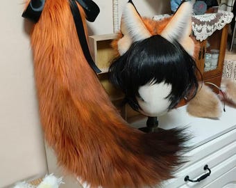 Fox Ears and Tail Set, Custom Color Available, Cosplay Fox, Fox Ears Headabnd, Fox Tail, Red Fox Ears, Red Fox Tail, Faux Fur, Fursuit