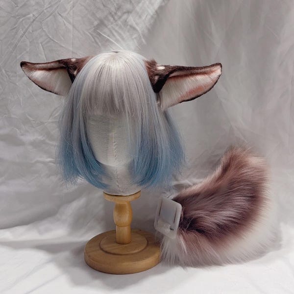 Conjunto de orelhas e cauda de veado pintado, cor personalizada disponível, veado para cosplay, tiara de orelhas de veado, cauda de veado fofa, pele sintética