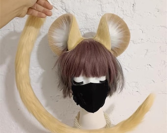 Mouse Ears and Tail Set, Custom Color Available, Cosplay Mouse, Cosplay Rat, Mouse Ears Headabnd, Mouse Tail, Faux Fur, Fursuit, Halloween