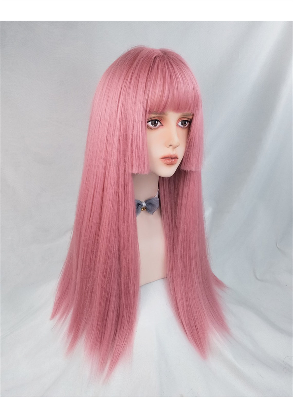 Pink Harajuku Style Wig Pink Long Straight Wig Pink Japanese Etsy