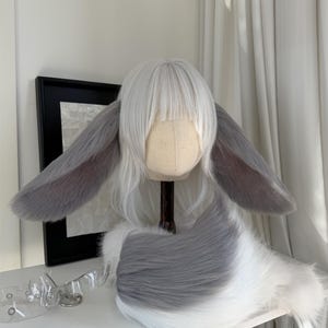 Lop-eared Rabbit Ears Headband, Custom Color Available, Cosplay MiniLop Holland Lop Bunny Rabbit, Faux Fur, Fursuit, Halloween gray