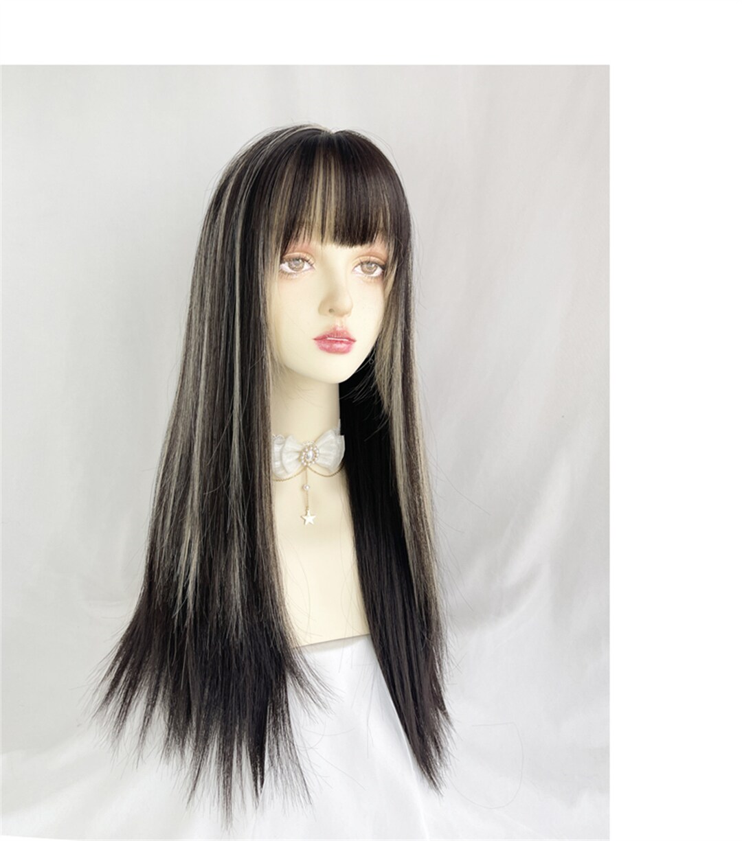 Y2K Style Black Blonde Straight Wig Black Blonde Long - Etsy