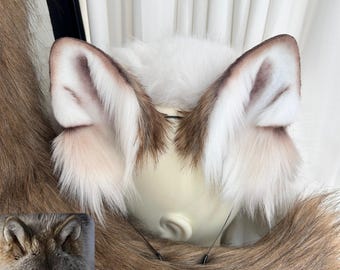 Wolf Ears and Tail Set, Custom Color Available, Cosplay Wolf, Wolf Ears Headabnd, Wolf Tail, Faux Fur, Fursuit, Halloween