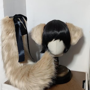 Golden Retriever Dog Ears and Tail Set, Custom Color Available, Cosplay Golden Retriever Dog, Dog Fluffy Paws Gloves, Fluffy Dog Tail image 5