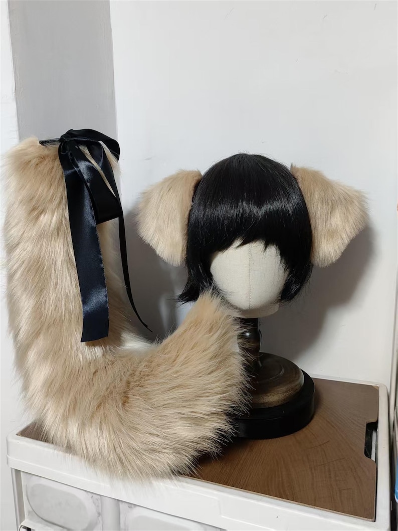 Golden Retriever Dog Ears and Tail Set, Custom Color Available, Cosplay Golden Retriever Dog, Dog Fluffy Paws Gloves, Fluffy Dog Tail image 5