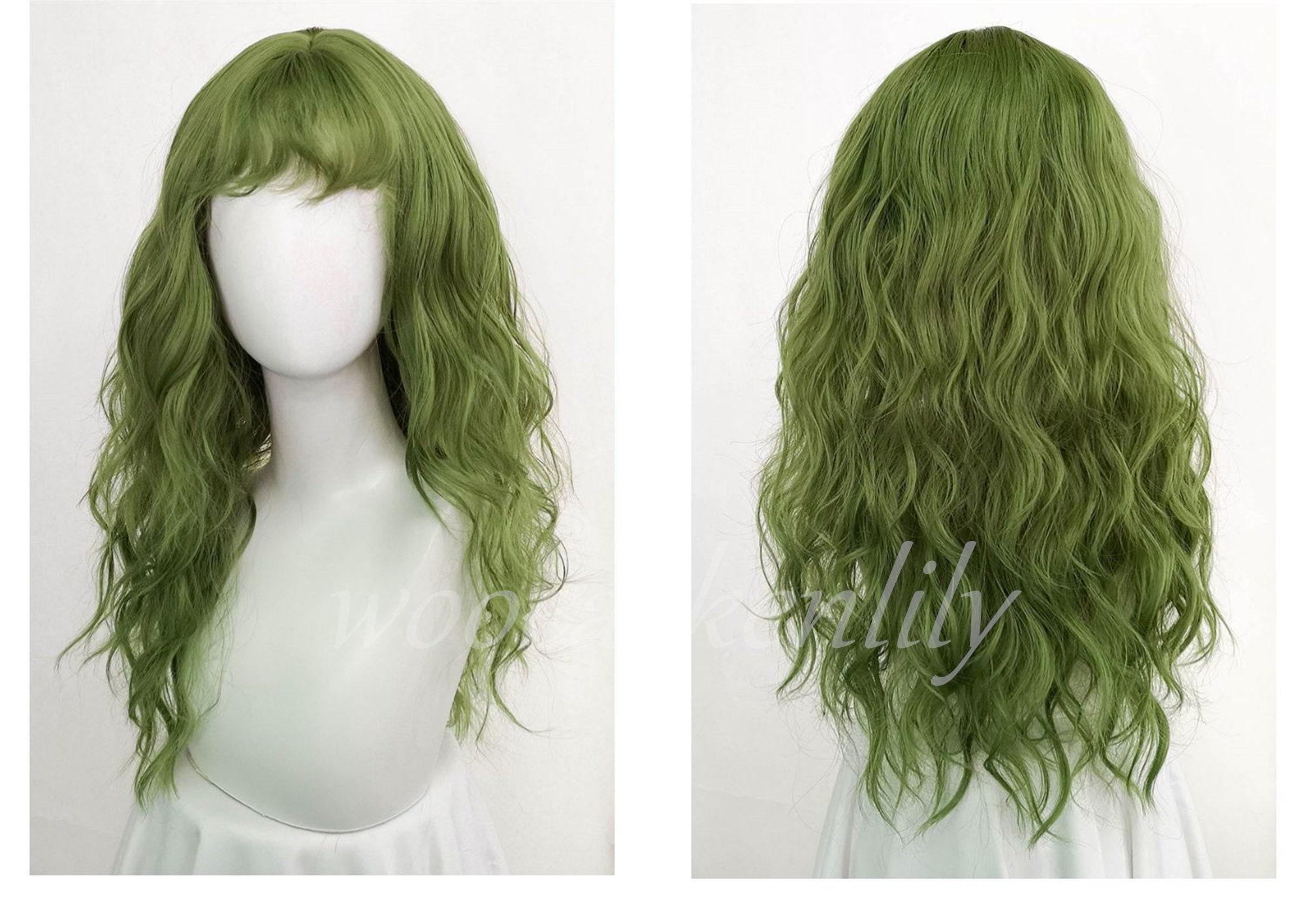 Green Long Wave Curly Wig Avocado Green Long Curly Wig - Etsy