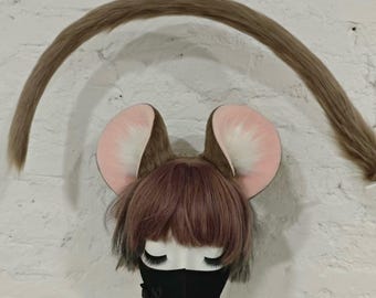 Mouse Ears and Tail Set, Custom Color Available, Cosplay Mouse, Cosplay Rat, Mouse Ears Headabnd, Mouse Tail, Faux Fur, Fursuit, Halloween