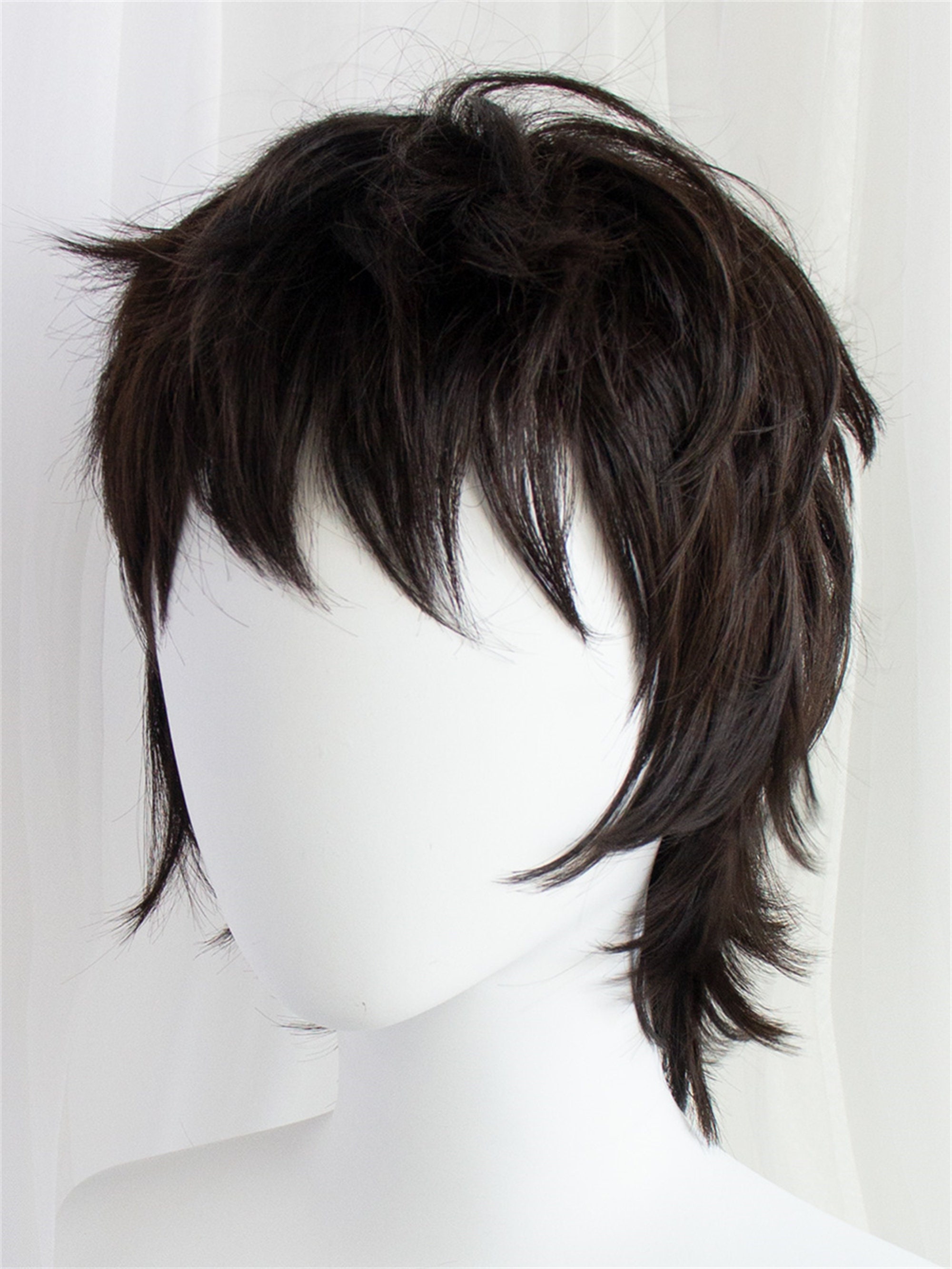 Natural Black Mullet Wig Irregular Fluffy Short Wig Short Etsy