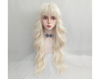 Creamy Golden Big Wave Curly Wig, Long Curly Wig, Fluffy Wig, Cosplay Wig, Lolita Wig, Women's Wigs, High Temperature Silk Wig.