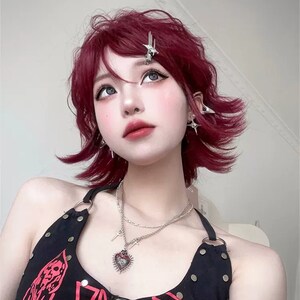 Y2K Style Dark Red Short Curly Wig, Playful Red Short Curly Wig ...