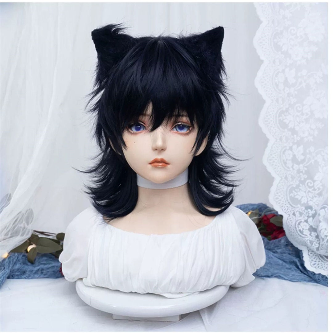 Natural Black Mullet Wig, Black Irregular Length Wig, Men's Black