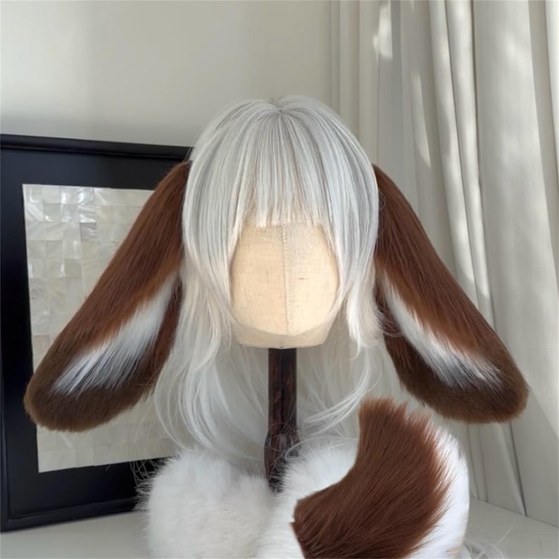 Lop-eared Rabbit Ears Headband, Custom Color Available, Cosplay MiniLop Holland Lop Bunny Rabbit, Faux Fur, Fursuit, Halloween brown-1