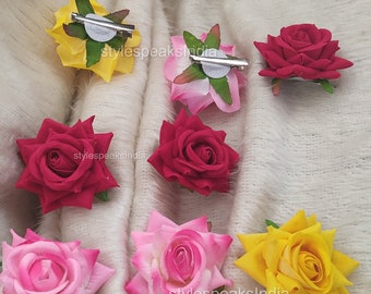 Alligator Flower Hair Clips Hair Pins, wedding Hair flower,Customise Color Rose Hair Pin, Burgundy, Bun Pin, Wedding Favor ,Rakhi Special