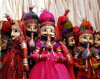 Rajasthani Famous Handmade Puppets, Katputli, Traditional Puppets Sets, Vintage Indian Toy Dancing Puppets